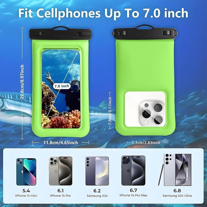 Foweroty Floatable Soap Bubble Waterproof Phone Pouch Case with Crossbody Lanyard for iPhone 17 series 16 Pro Max/15 Pro/14/13, IP68 Cellphone Dry Bag Beach Cruise Ship Essential,1 Pack-Light Green-7″ - Image 3